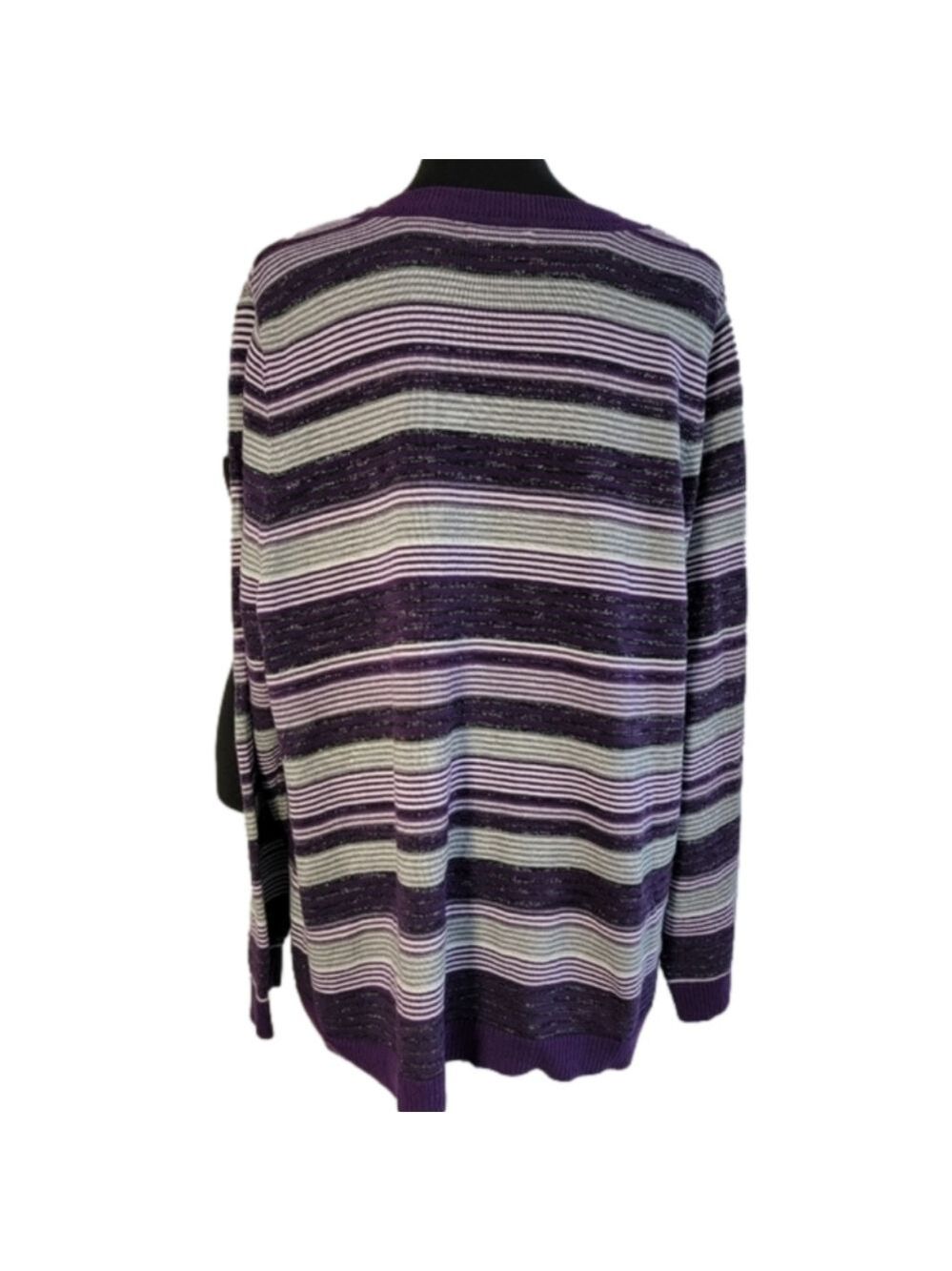 𝅺EUC Croft & Barrow Purple/Silver Vneck Striped Sweater Size 2XL - Picture 2 of 10